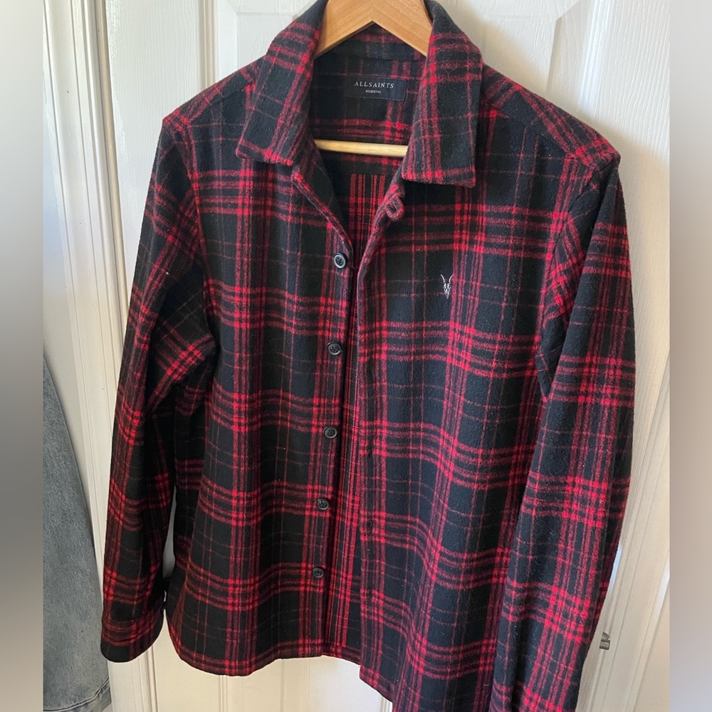 Allsaints Wool Checked Overshirt Plaid Men’s Medium
